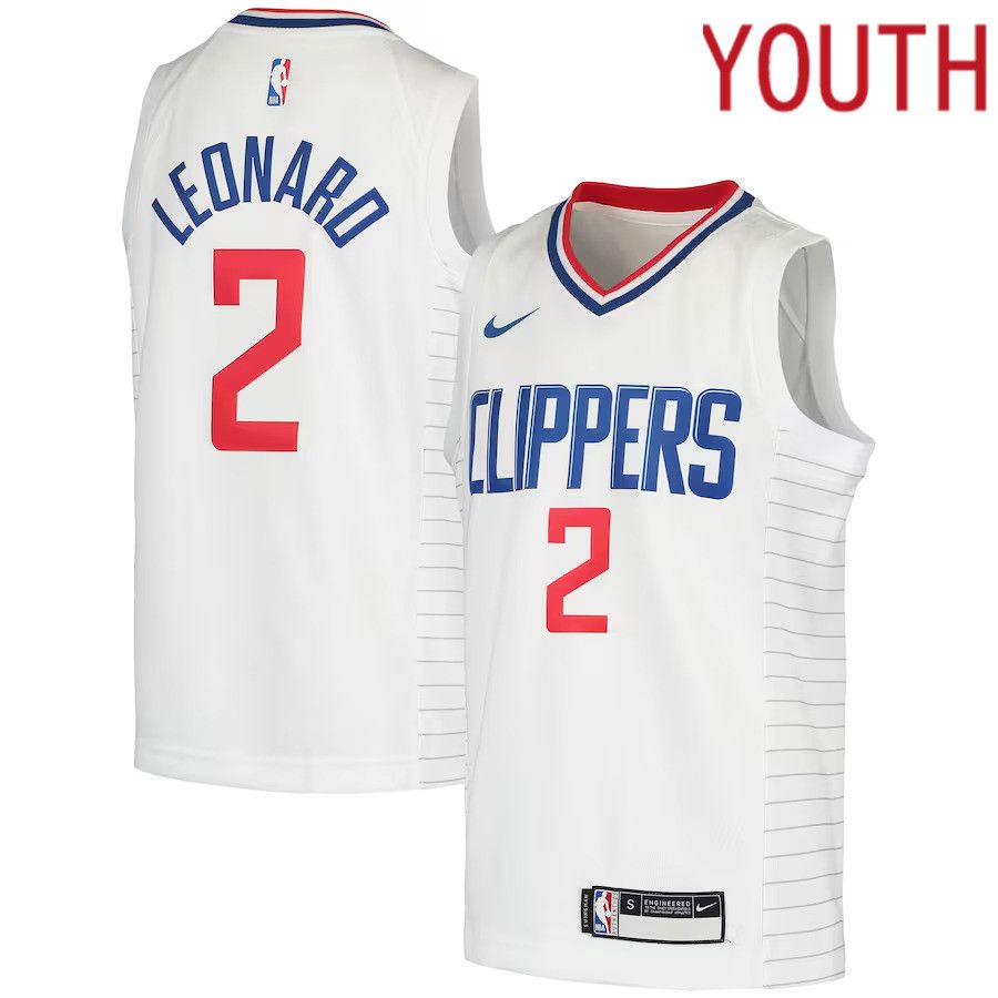 Youth Los Angeles Clippers 2 Kawhi Leonard Nike White Swingman NBA Jersey